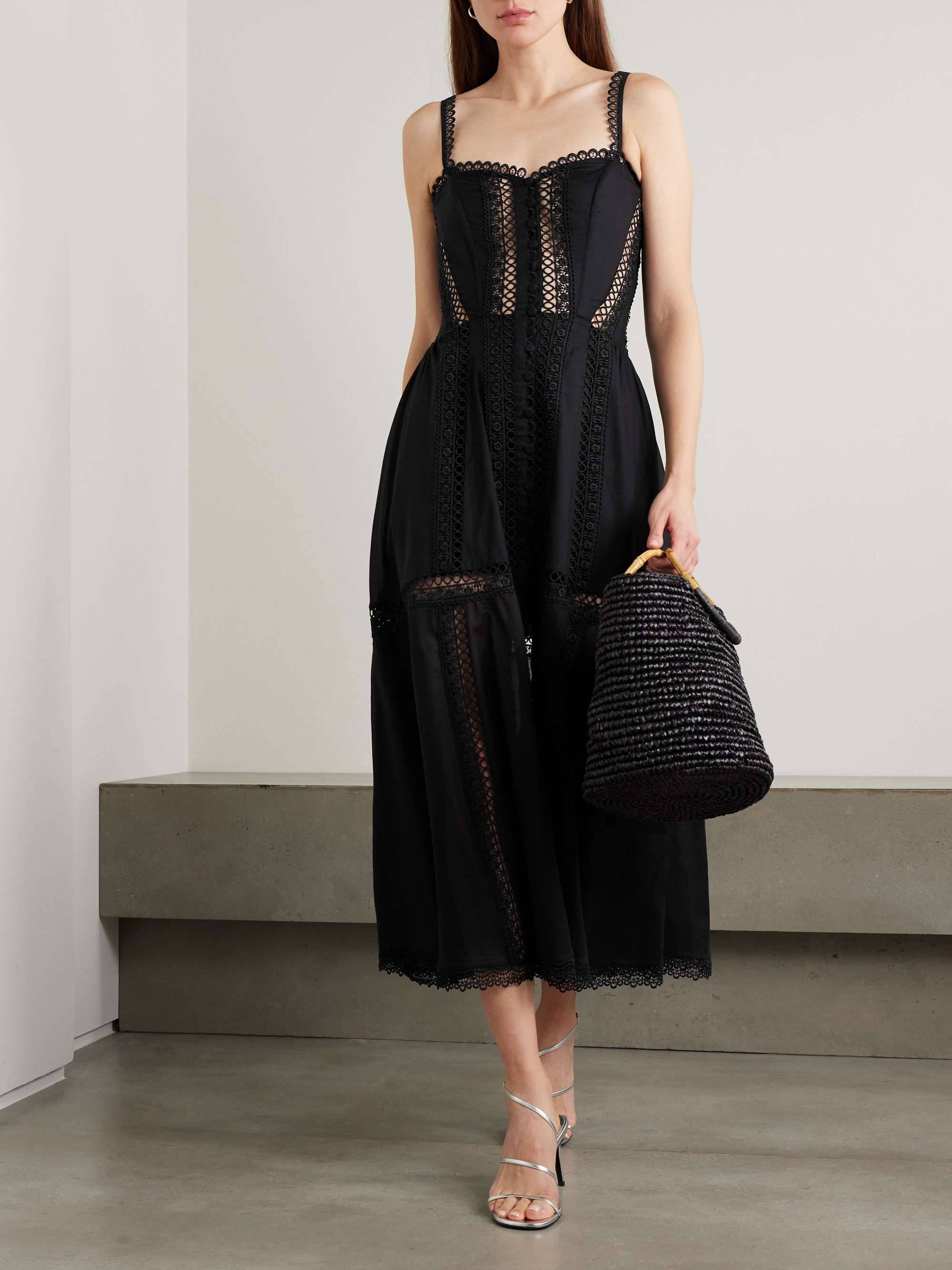 Dafelle Scalloped Guipure Lace-Trimmed Cotton-Blend Voile Midi Dress