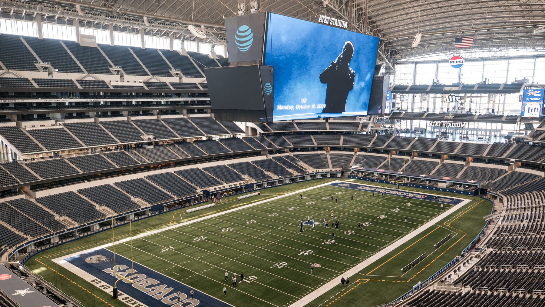 An aerial view of the Dallas Cowboys AT&amp;T Stadium and control room. 