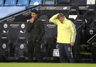 Arsenal manager Mikel Arteta (left) and assistant Steve Round have both tested positive for Covid in recent days.