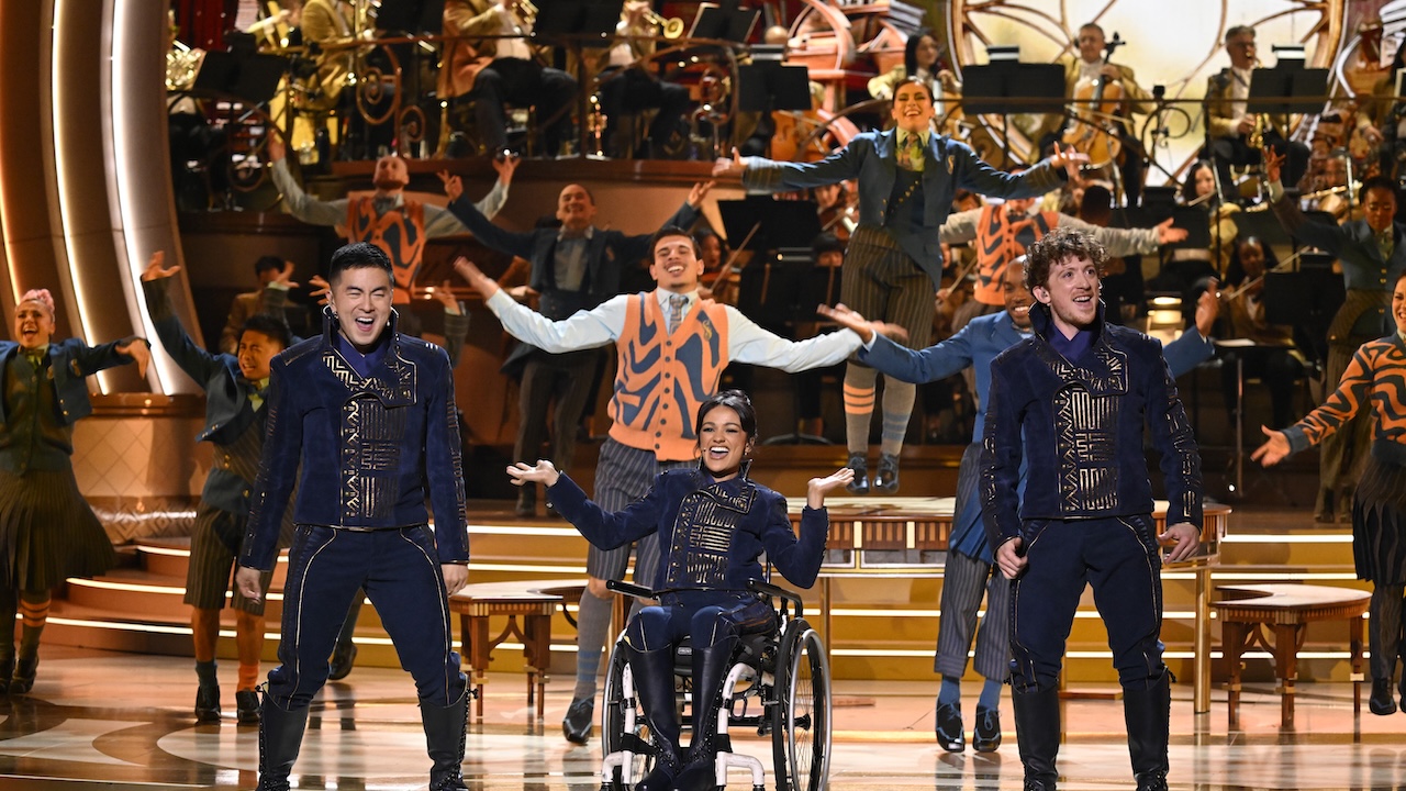 Bowen Yang, Merissa Bode and Ethan Slater all performing as Fiyero's understudies in "Dancing Through Life"