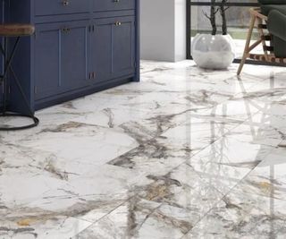 White matted tiles on a kitchen floor