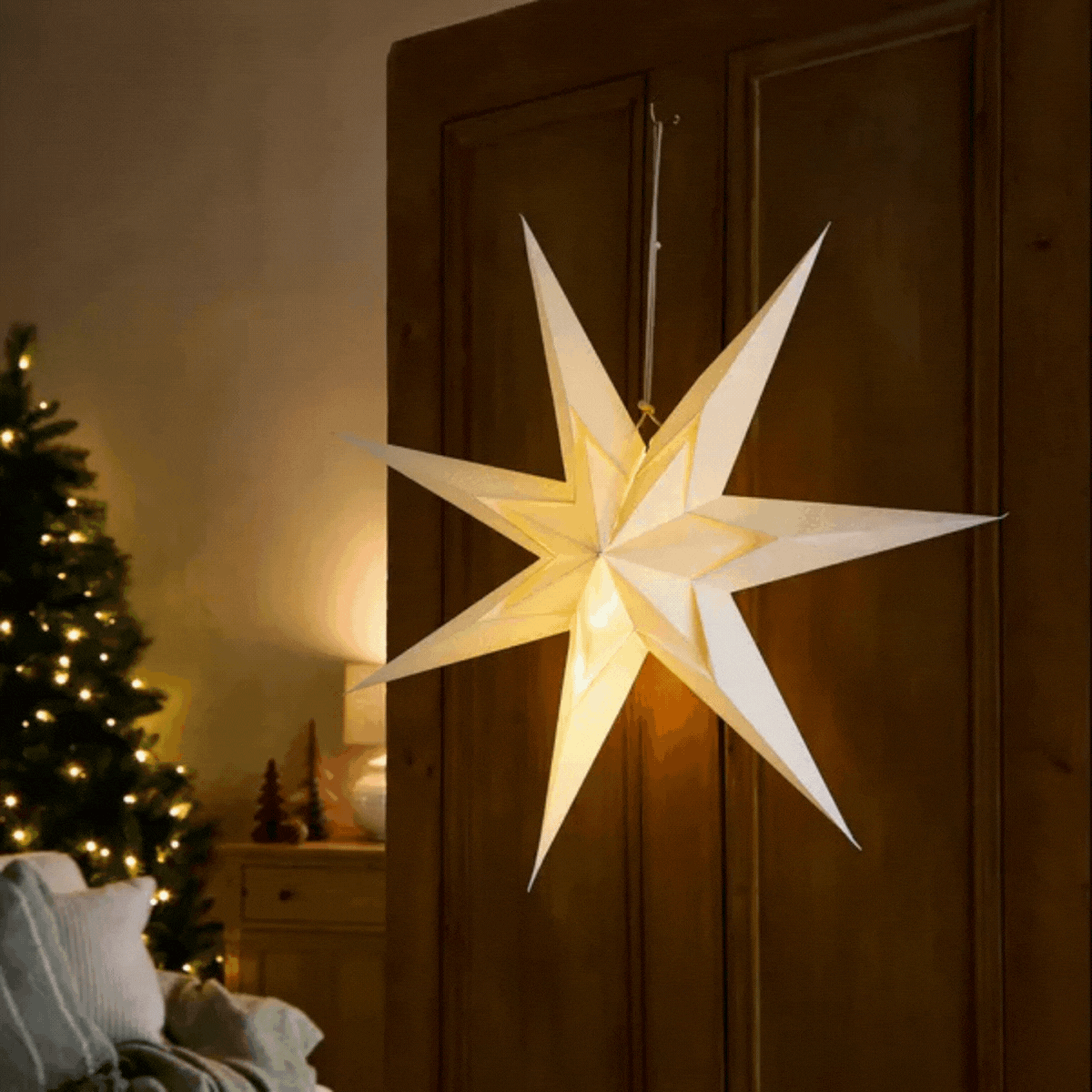 Cox & Cox, White Light Up Paper Star Hanging Decoration