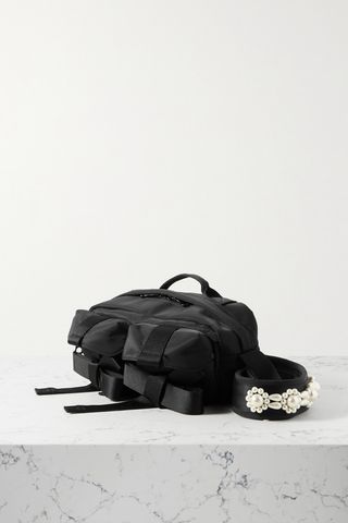 Bow and Faux Pearl-Embellished Shell Belt Bag