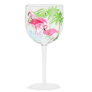white wine glass with flamingo design
