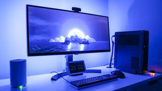A desktop computer with Philips Hue Sync enabled