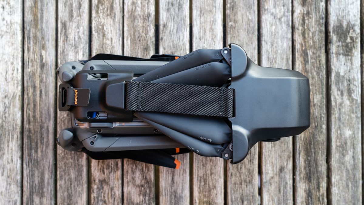 DJI Mavic 3 Pro-folded with strap bottom view.