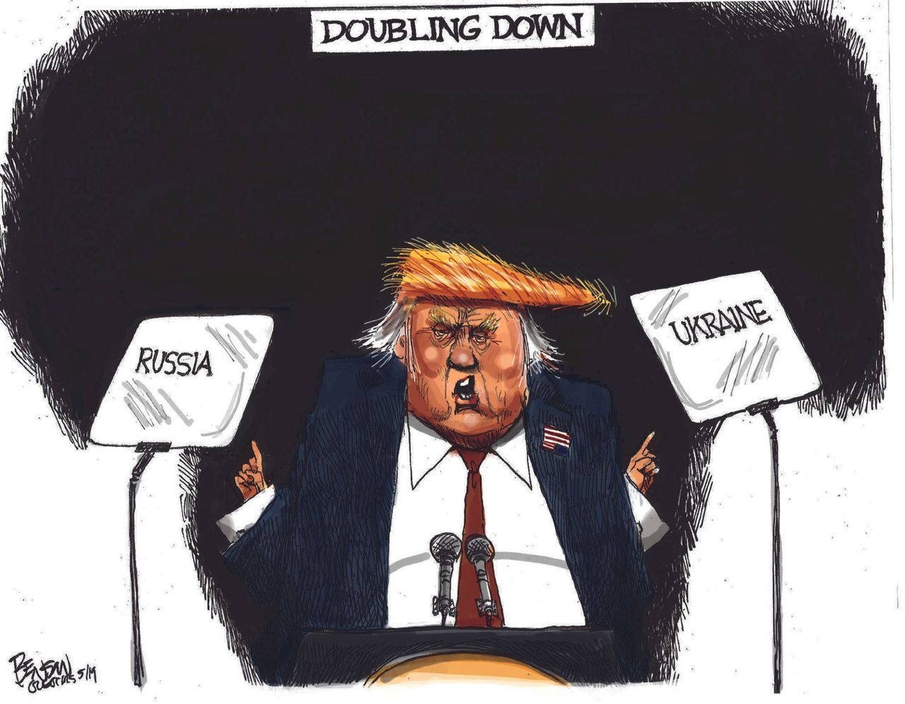 Political Cartoon U.S. Trump doubling down Russia Ukraine