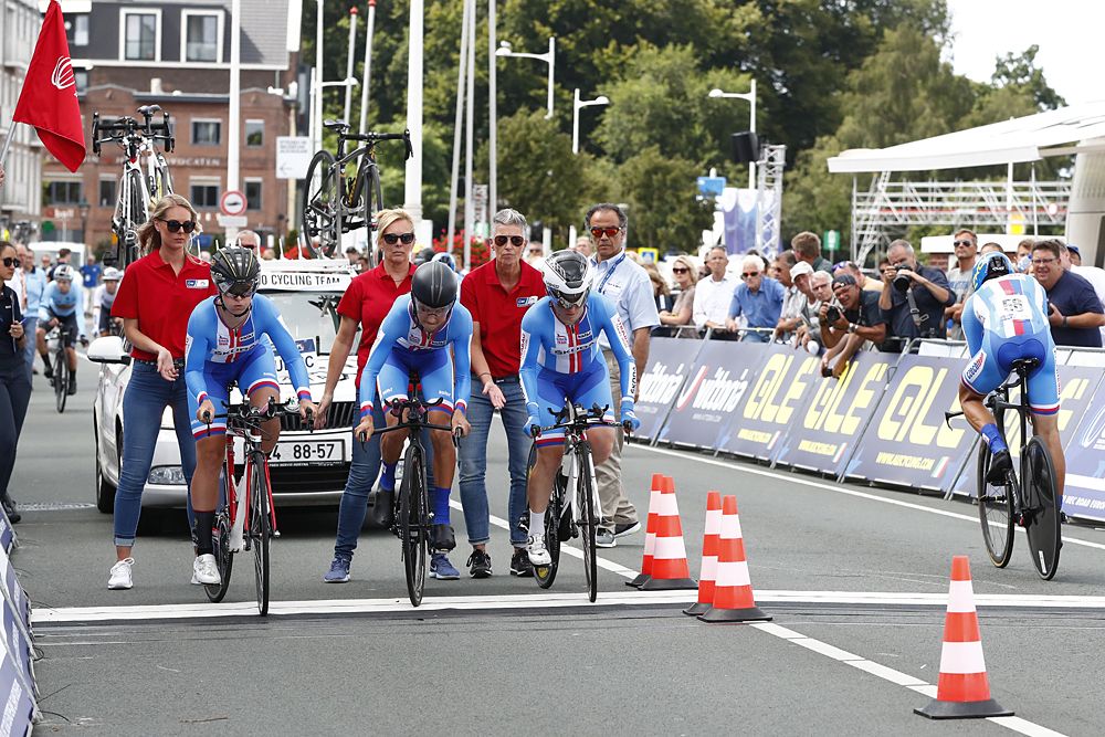 Jan Barta of Czech Republic / Jakub Otruba of Czech Republic / Michal Schlegel of Czech Republic / Nikola Bajgerova of Czech Republic / Tereza Korvasova of Czech Republic / Jarmila Machacova of Czech Republic / during the 25th UEC Road European Championships 2019 - Mix Relay