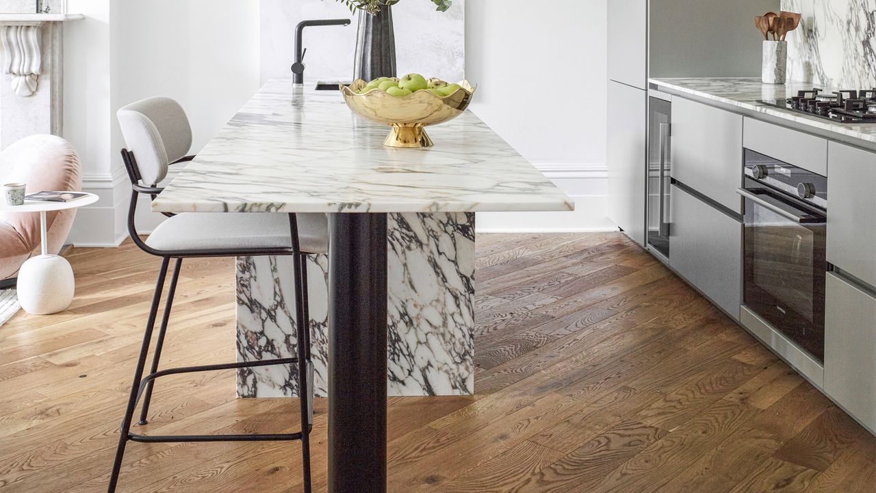 Wood kitchen flooring in a kitchen