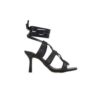 tie up black heeled sandals