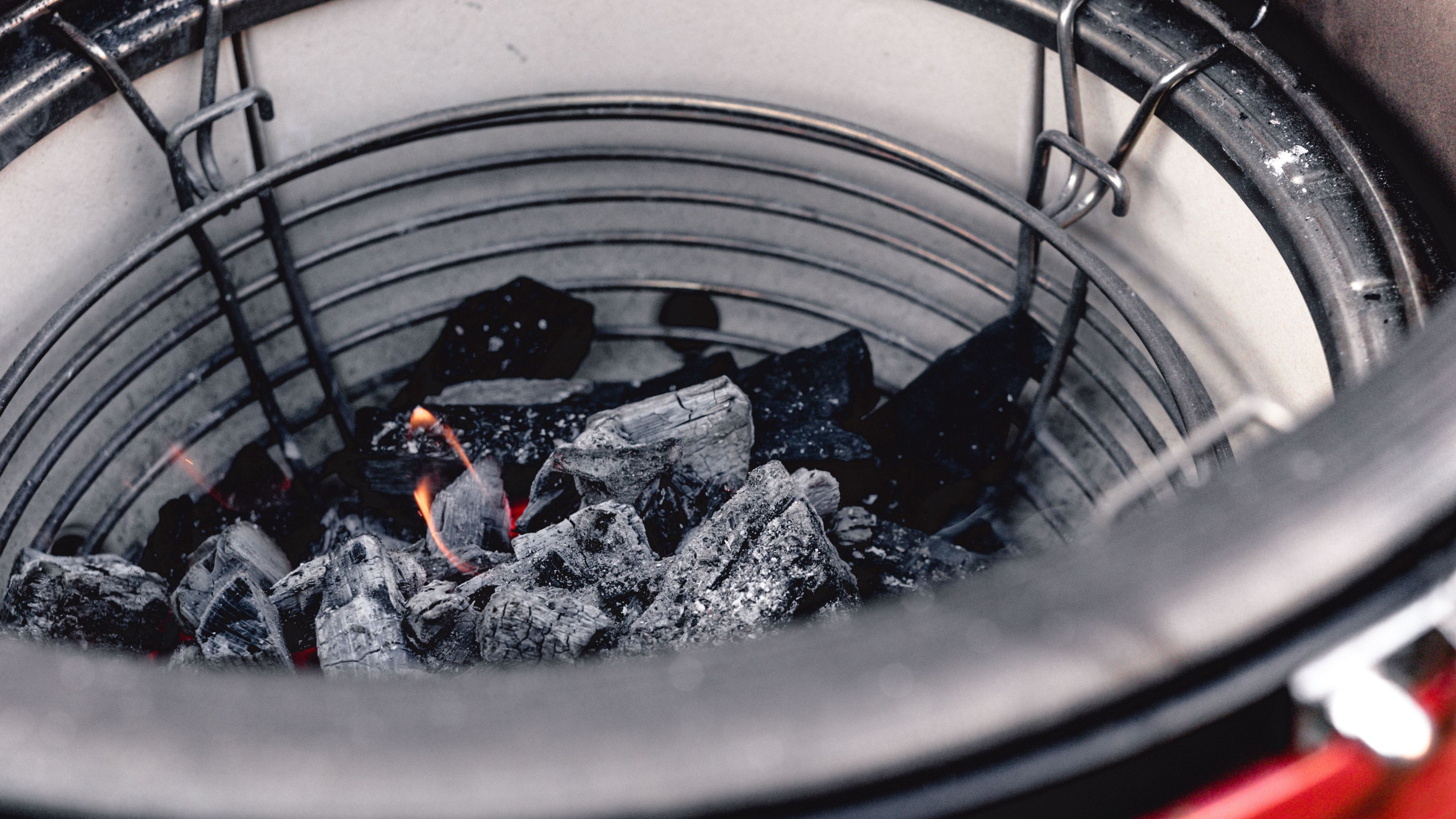 Charcoal burning in Kamado Joe BBQ