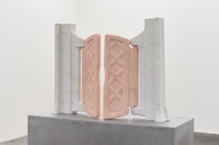 sculpture of pink shutters
