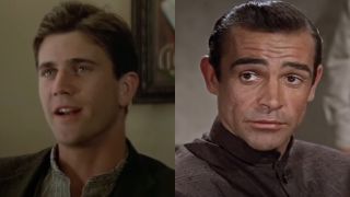 Mel Gibson sits down to talk in Gallipoli and Sean Connery is sat down listening in Dr. No, pictured side by side.
