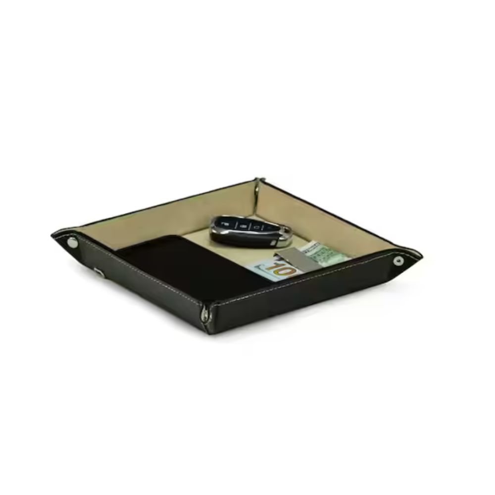 Black leather valet tray