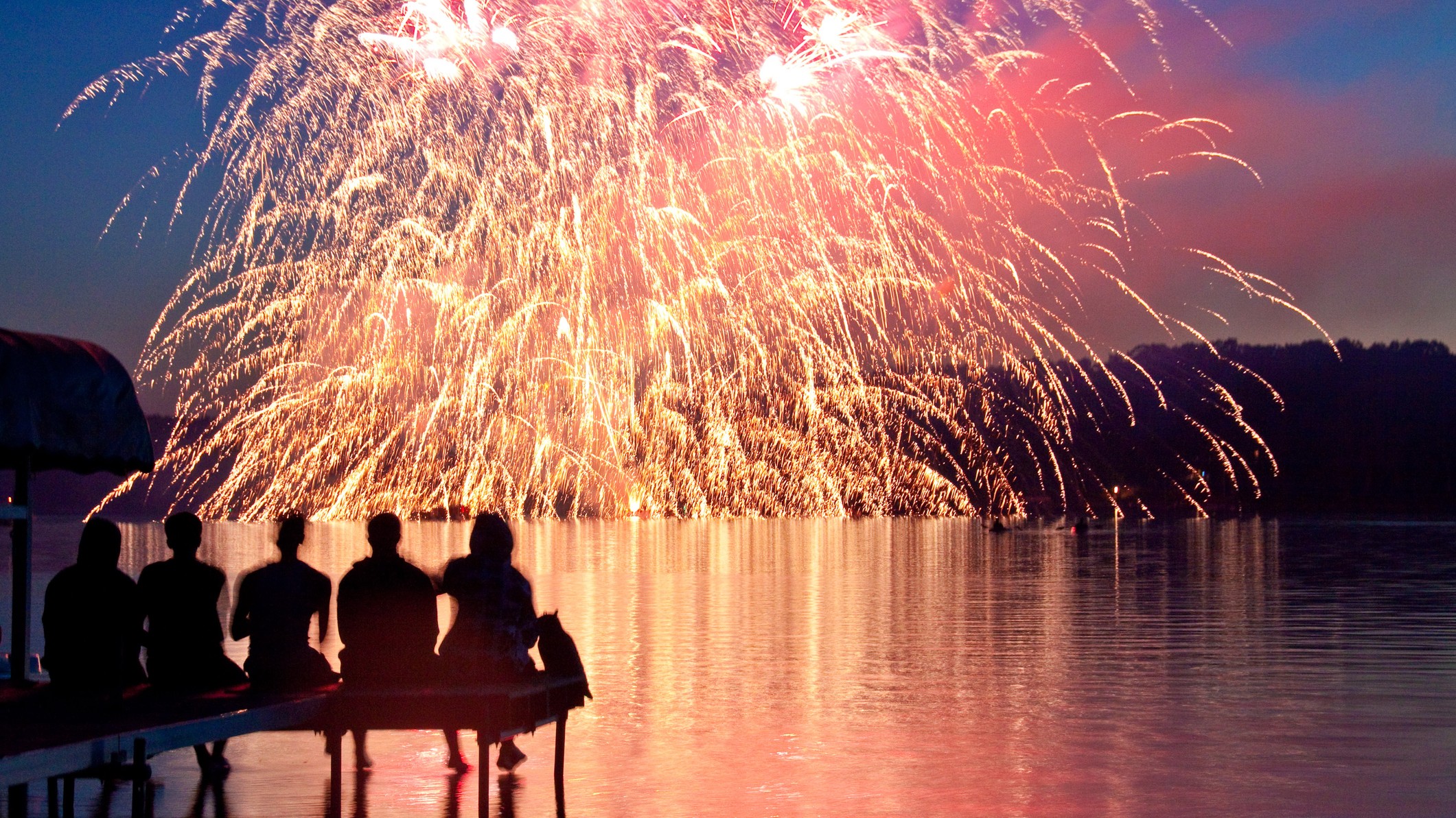 The Annual 4th of July Fireworks show at North lake, Michigan.