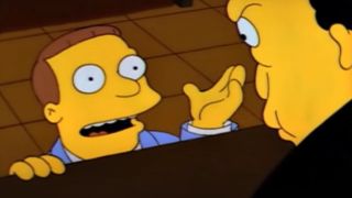Lionel Hutz looks up at the judge in The Simpsons.