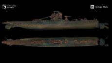 The 3D photogrammetric scan of the wrecked submarine matches the dimensions of HMS Urge and shows where the bow of the vessel broke off as it plunged into the seafloor.
