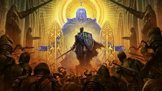 Knightly keyart showing numerous armoured figures.