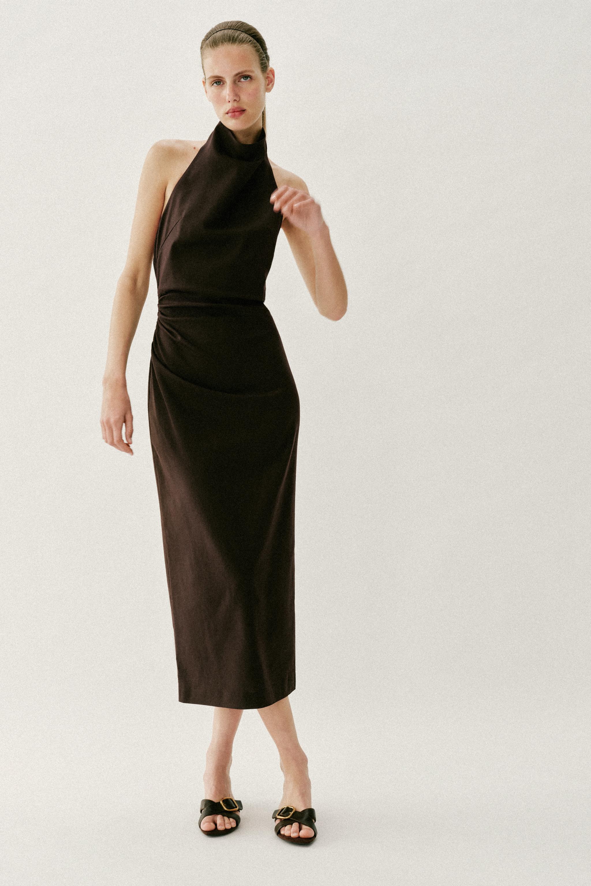 Midi Halter Linen Blend Dress