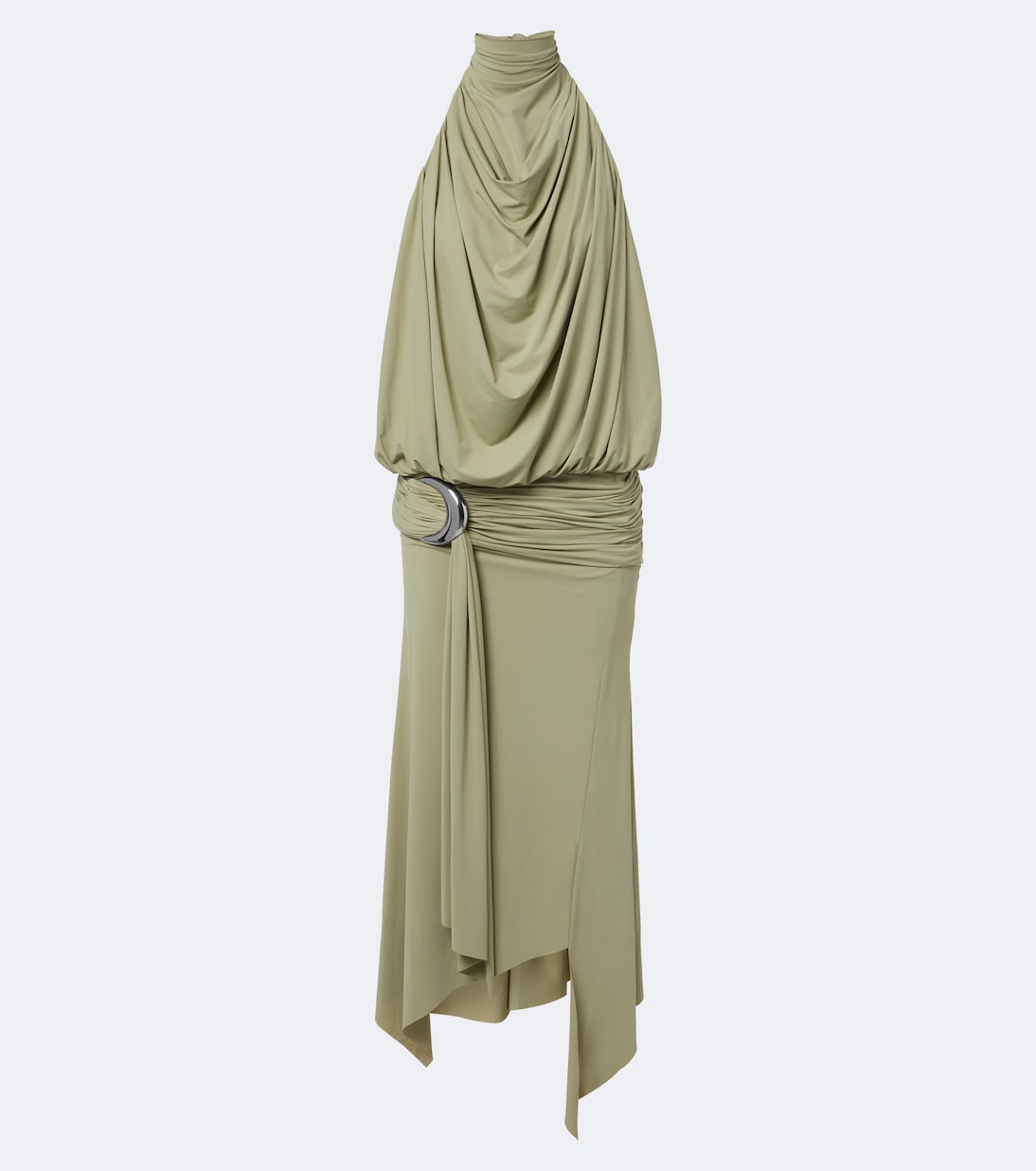 Vida Draped Jersey Midi Dress in Green - De La Vali