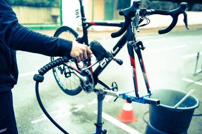 Each team bike is stripped down and built up again for the next stage