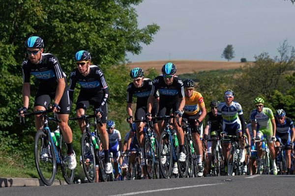 Sky leads the peloton during stage 5 at the Tour of Britain.
