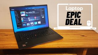Black Lenovo ThinkPad Z16 laptop on wooden table
