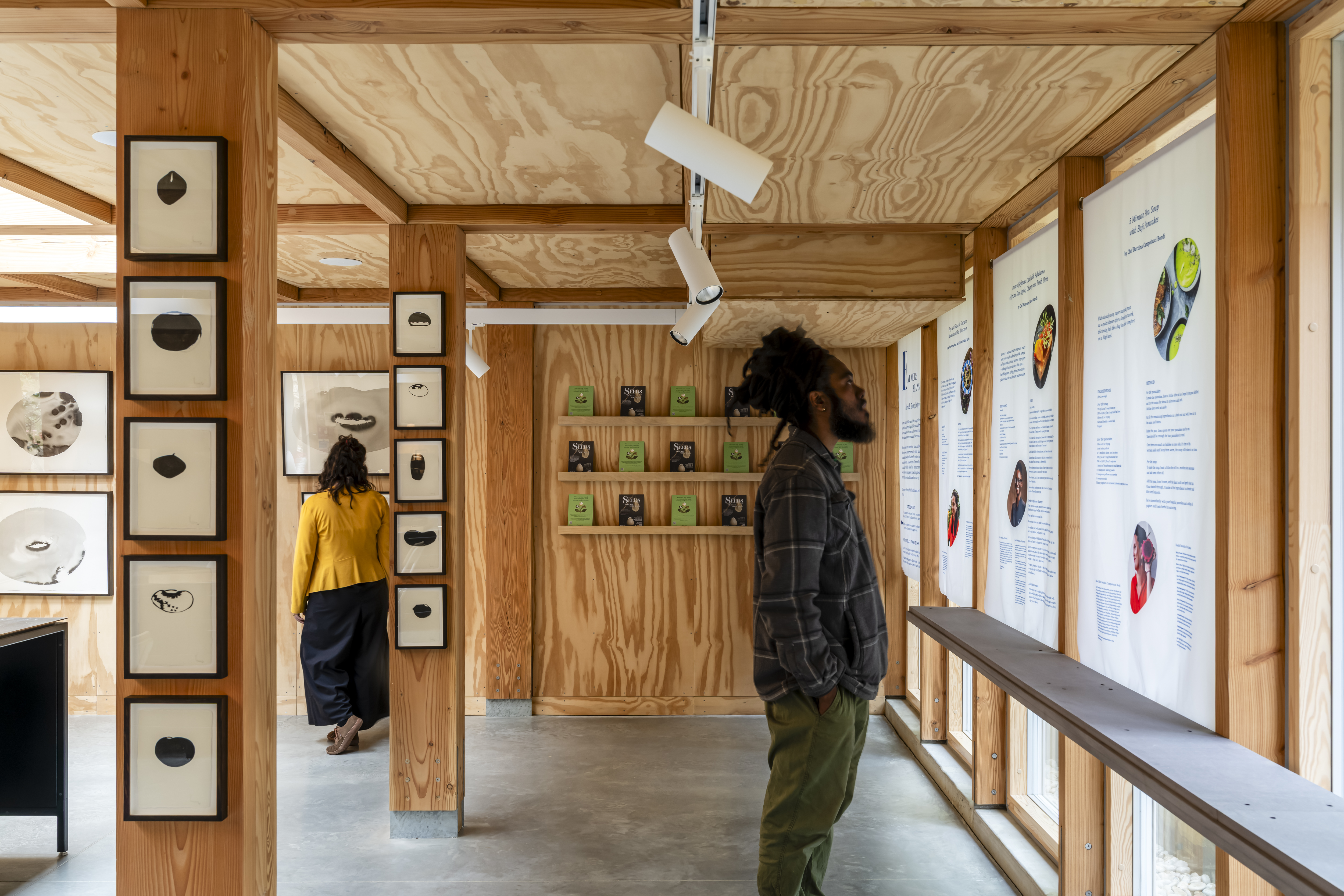 Omved gardens exhibition view and timber room interior