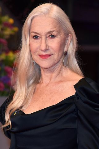 Helen Mirren is pictured with a long side-swept hairstyle at the "Golda" premiere and European Shooting Stars 2023 award ceremony red carpet during the 73rd Berlinale International Film Festival Berlin at Berlinale Palast on February 20, 2023 in Berlin, Germany.