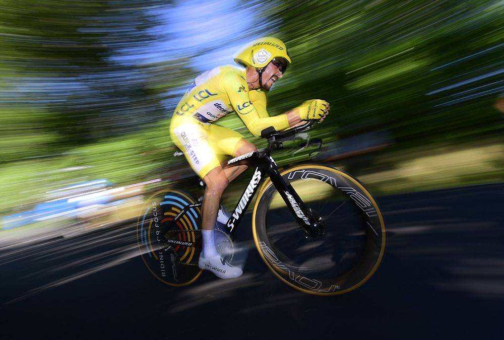 Julian Alaphilippe (Deceuninck-QuickStep) in the yellow jersey at the Tour de France, won the TT in Pau