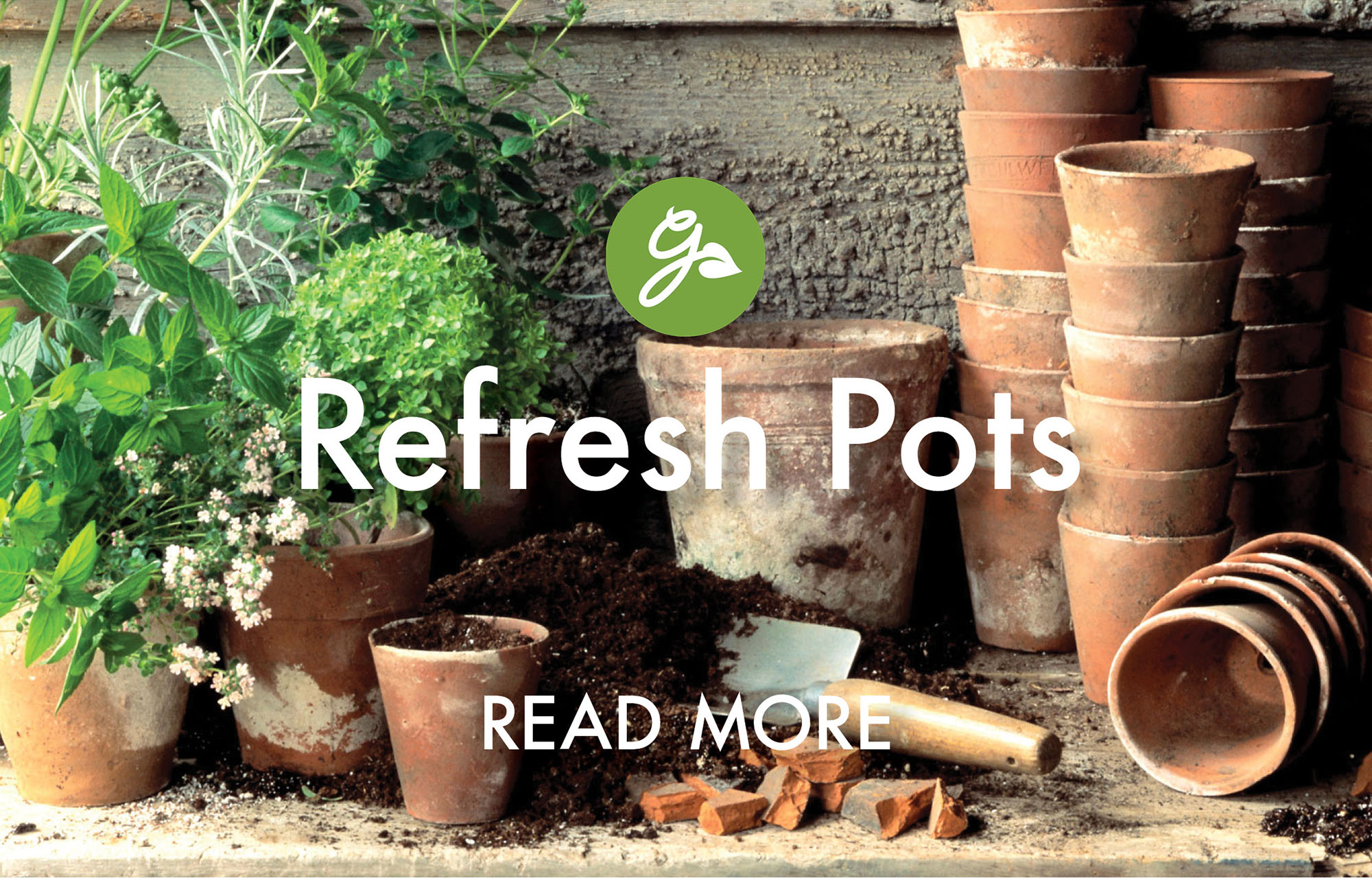Read more about refreshing potting soil in pots. Image shows small terracotta pots stacked up waiting to be planted
