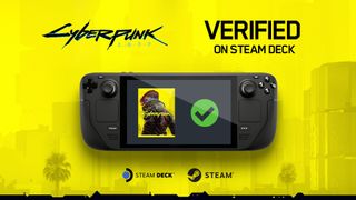 Promotional image with Cyberpunk 2077 being Verified for Steam Deck.