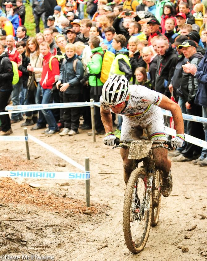 World Champion Nino Schurter (Scott Swisspower Racing) riding to an 18th place finish