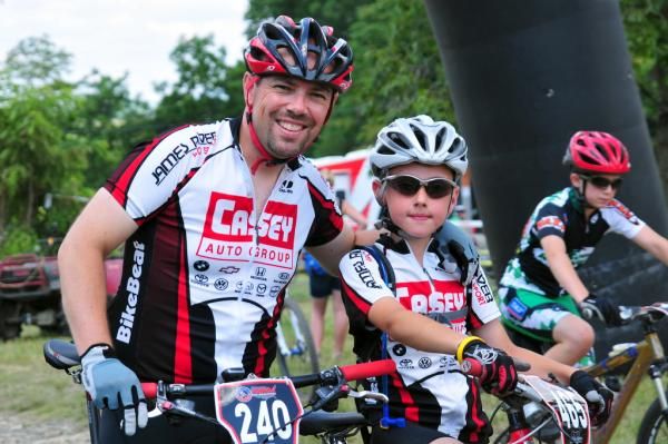 A father and son race together on Father's Day
