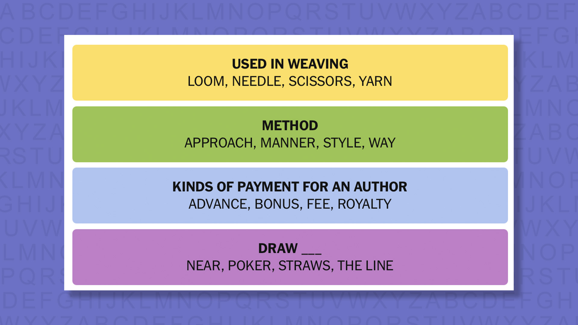 NYT Connections answers for game 974 on a purple background