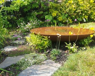 modern corten steel water bowl pond