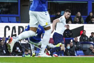 Everton’s Mason Holgate saw red for a tackle on Pierre-Emile Hojbjerg