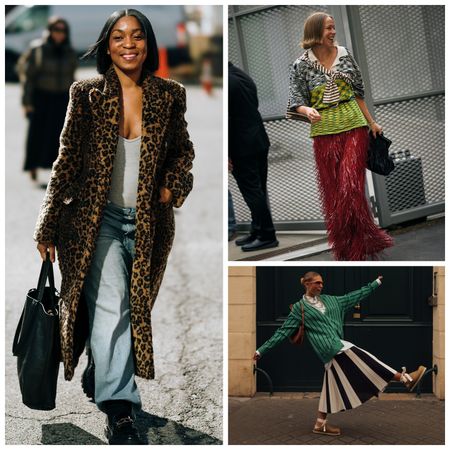 an three image graphic of women in personal style outfits at fashion week