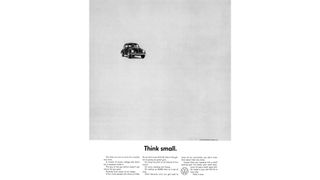 Black and white newspaper ad for Volkswagen