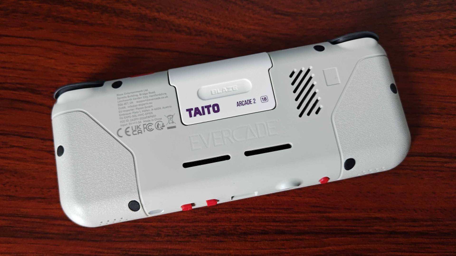 Back of Evercade EXP-R with Taito cartridge inserted.