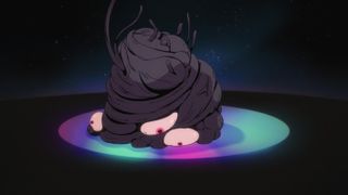 Um still da série animada Ambient Swim com uma cabeça derretida