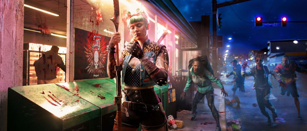 A survivor lighting a cigarette with zombies in the background