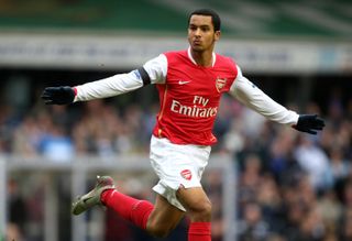 Theo Walcott celebrates a goal for Arsenal against Birmingham City in February 2008.