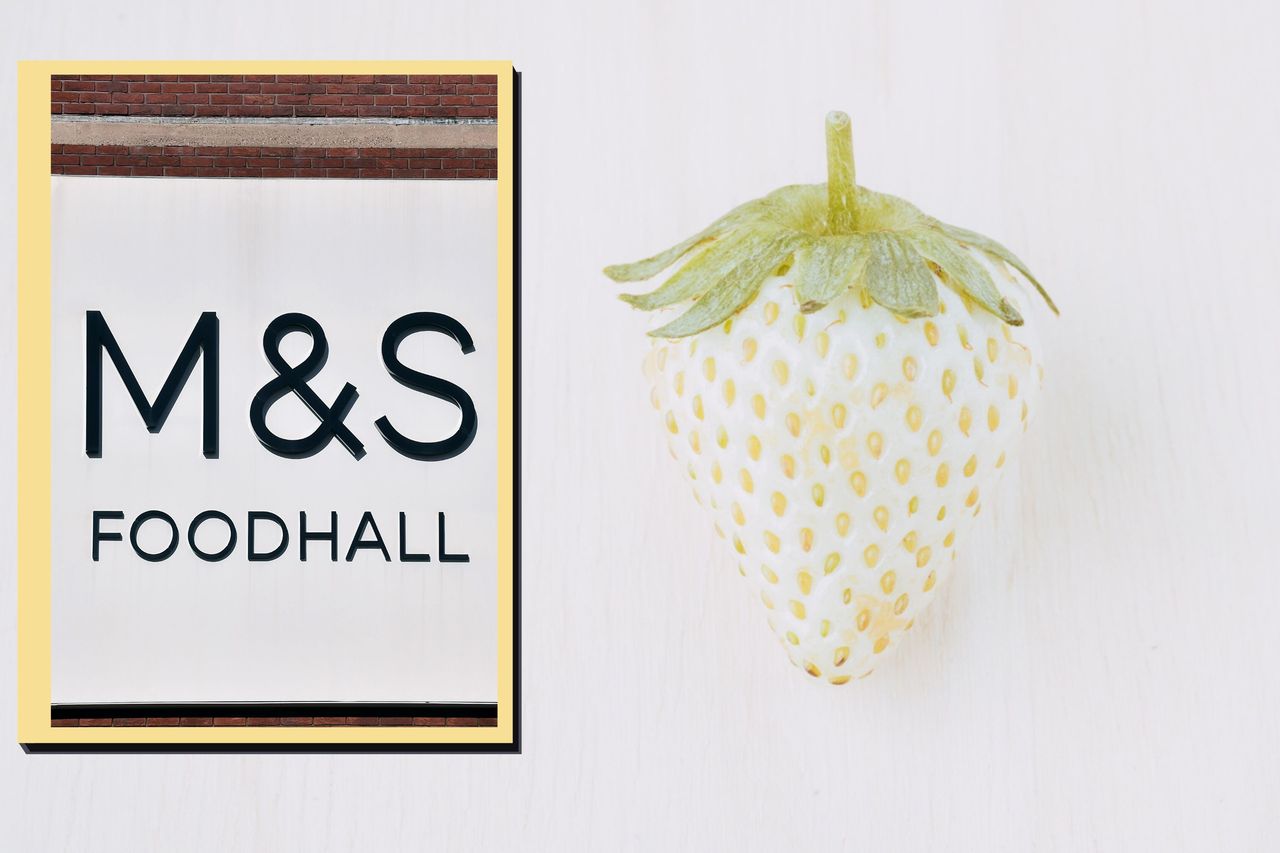 M&amp;S sign drop in with main image of a white strawberry