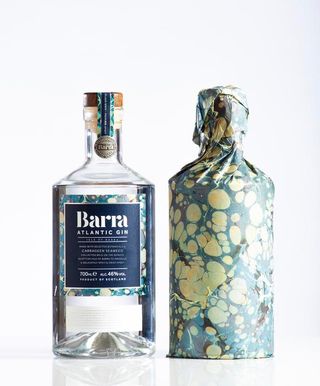 Barra Atlantic seaweed flavoured gin in glass bottle with blue label