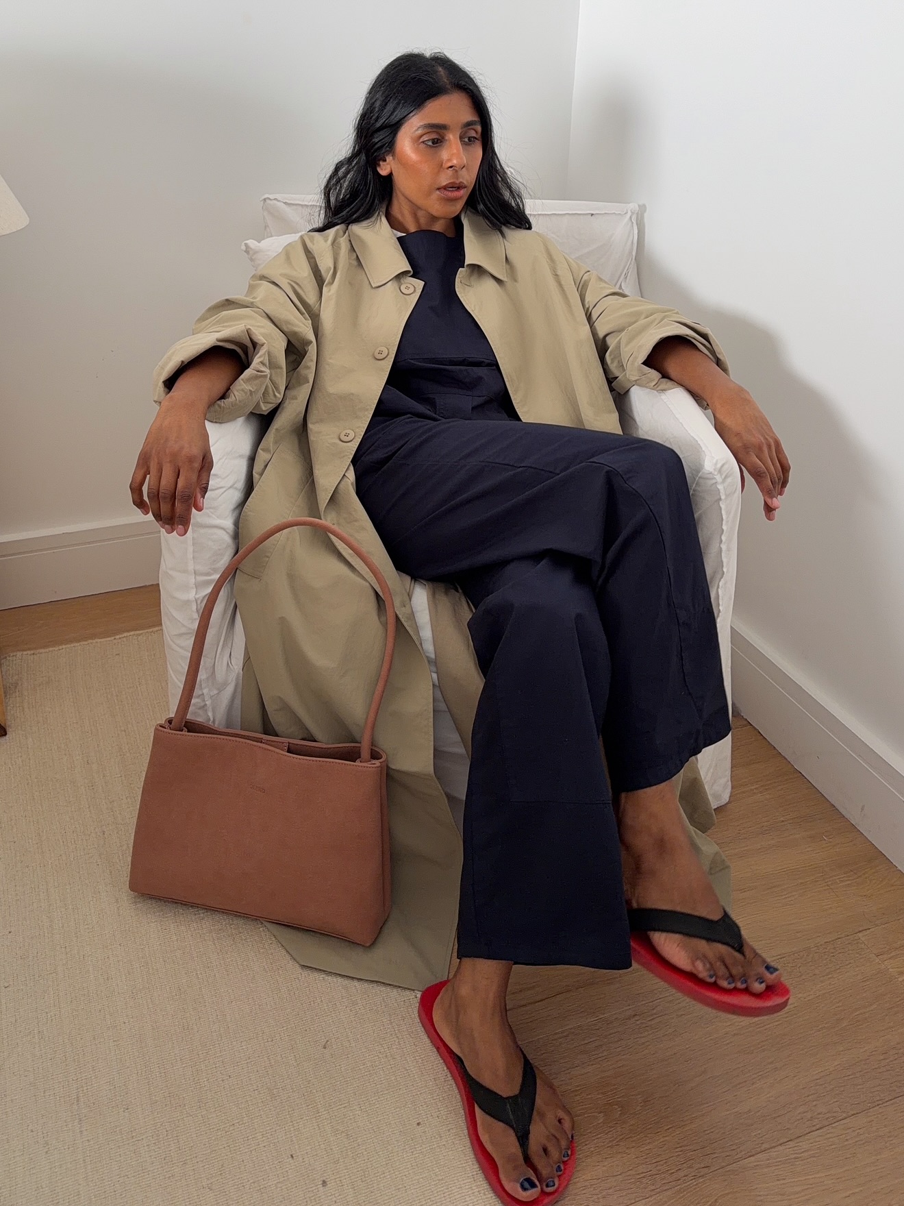 monikh wearing the row sandals