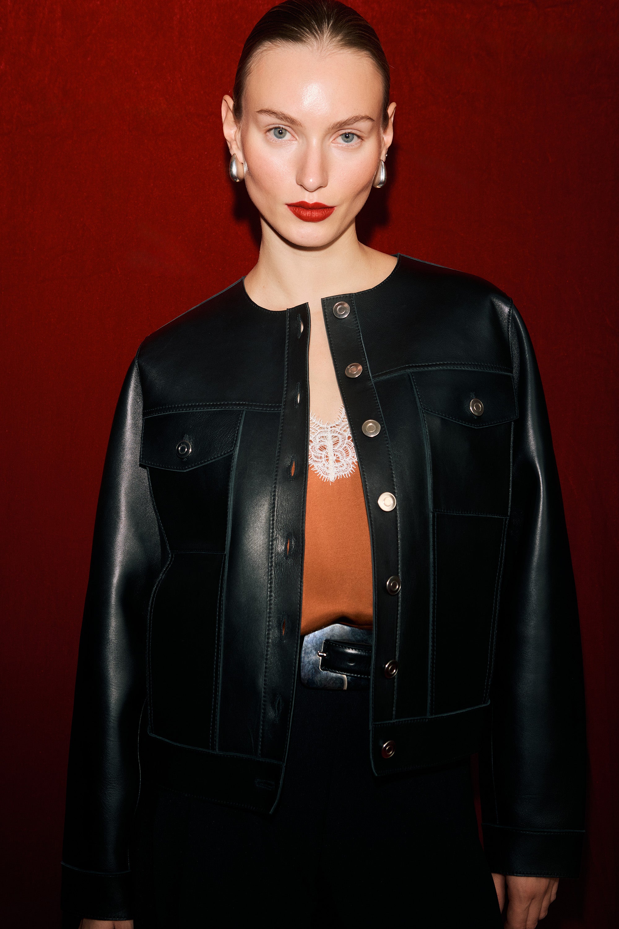 Moto Collarless Leather Jacket