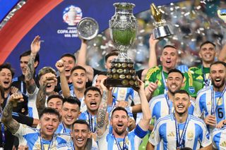 Lionel Messi and his Argentina team-mates celebrate their Copa America title in july 2024.