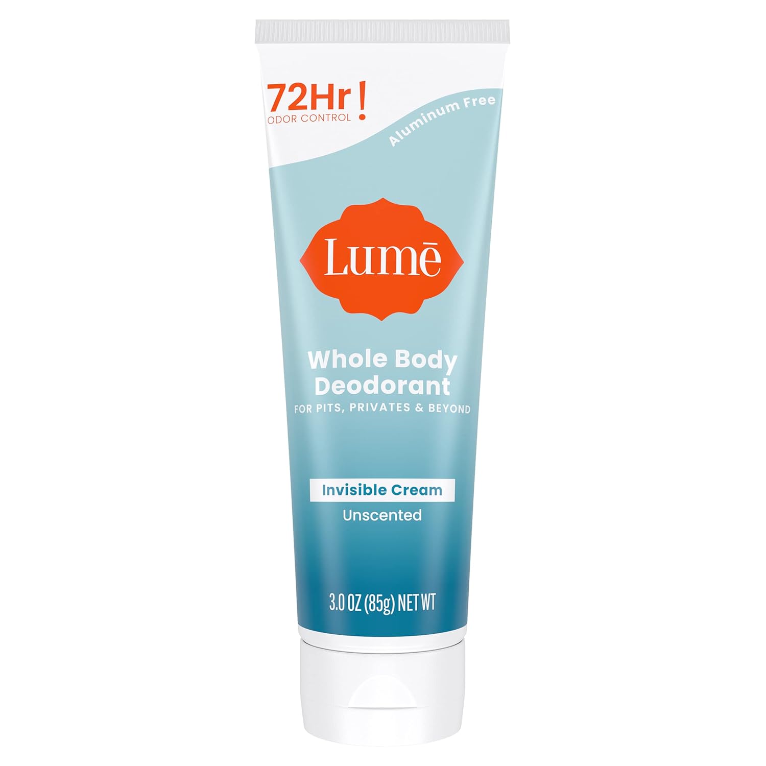 Lume Whole Body Deodorant - Invisible Cream Tube - 72 Hour Odor Control - Aluminum Free, Baking Soda Free, Skin Safe - 3.0 Ounce (unscented)