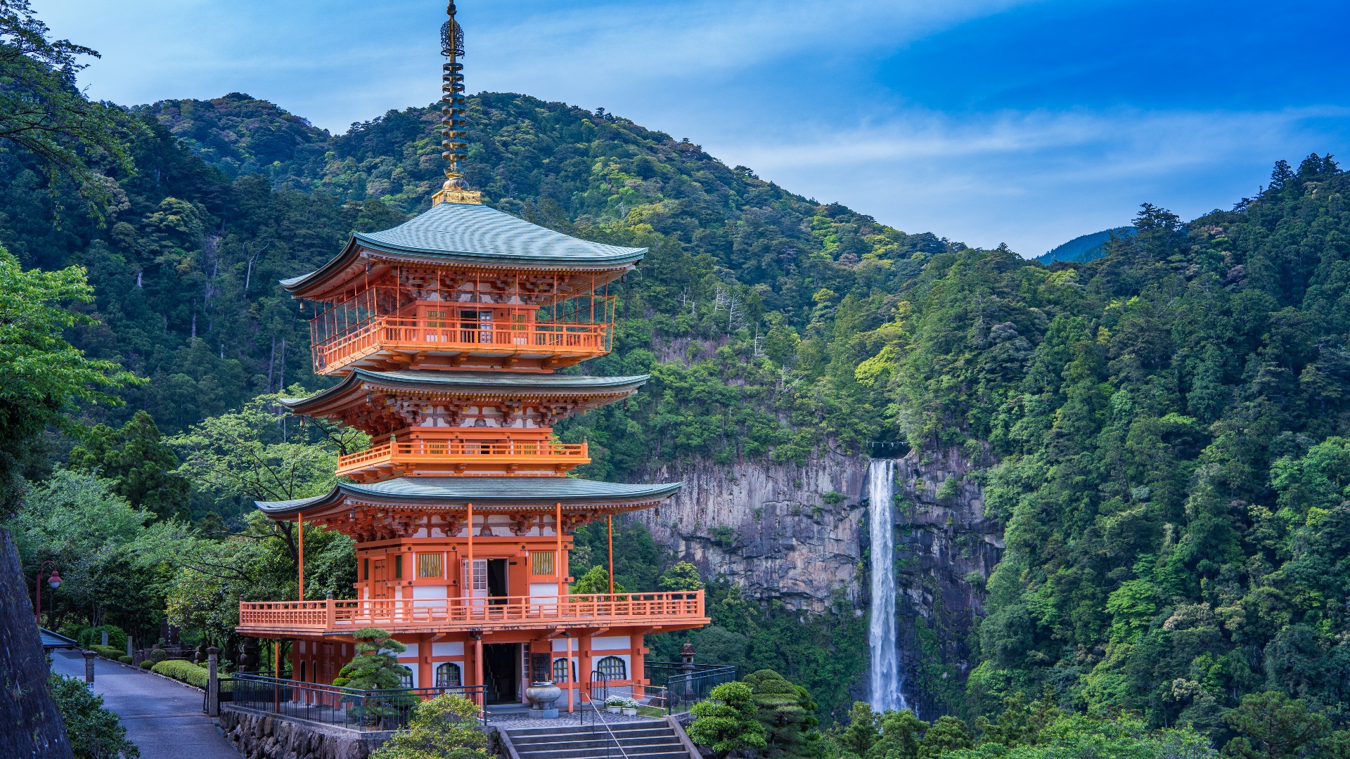 Buddhist temple Seigantoji at Nachi Falls, Japan